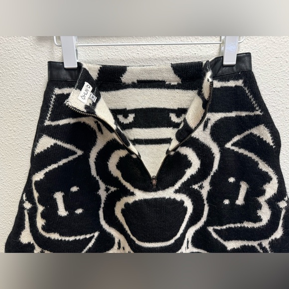 Ohlin D Baby Alpaca Wool Knit Skirt Geometric Back Zip Leather Trim Pockets Med - Picture 8 of 10